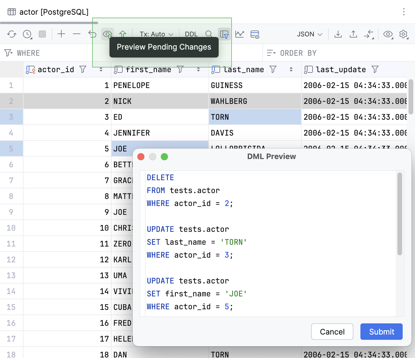 Preview DML script before submitting changes