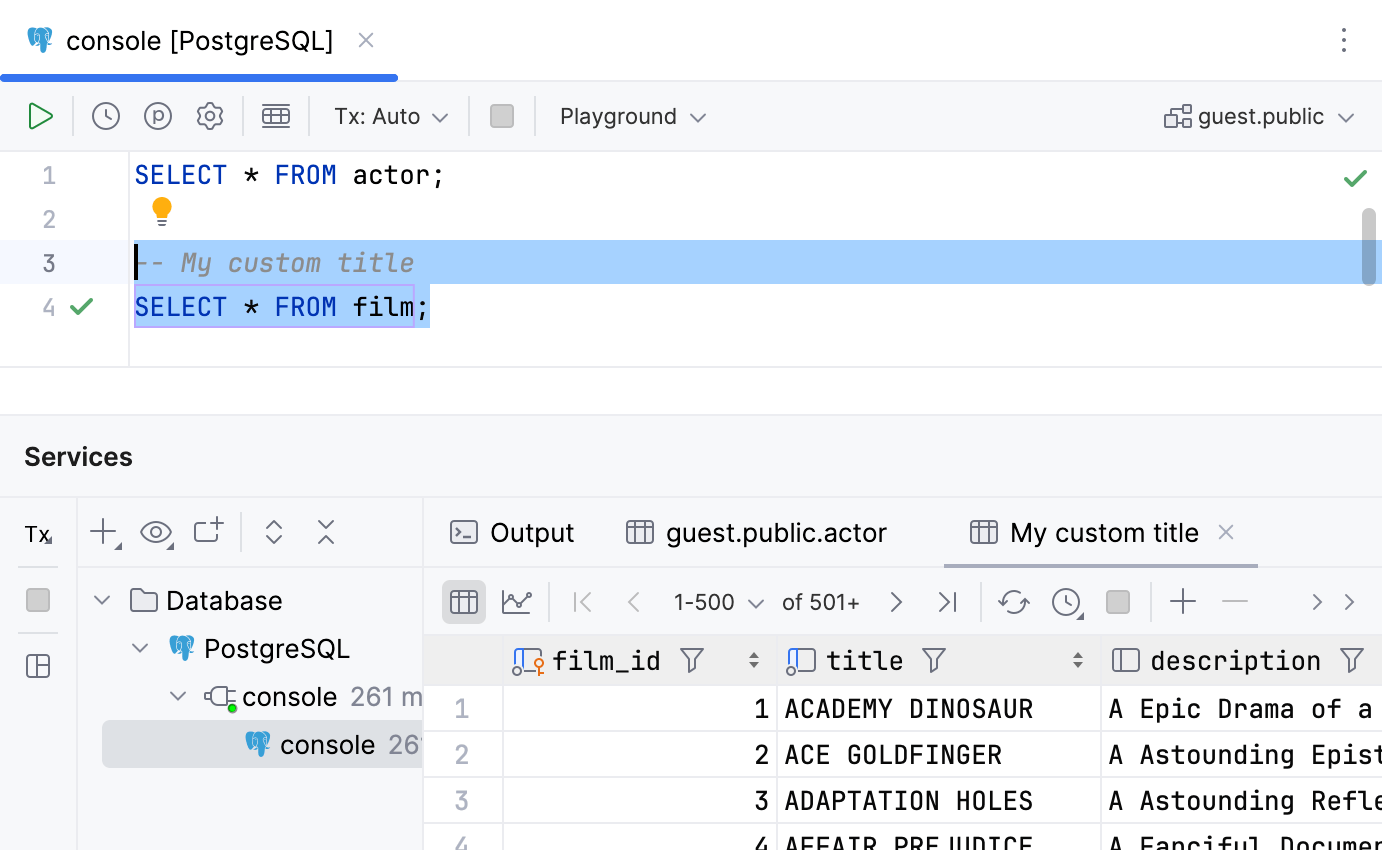 Use custom titles for tabs with results Use custom titles for tabs with results