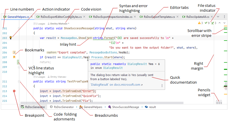 JetBrains Rider: visual elements of the editor JetBrains Rider: visual elements of the editor