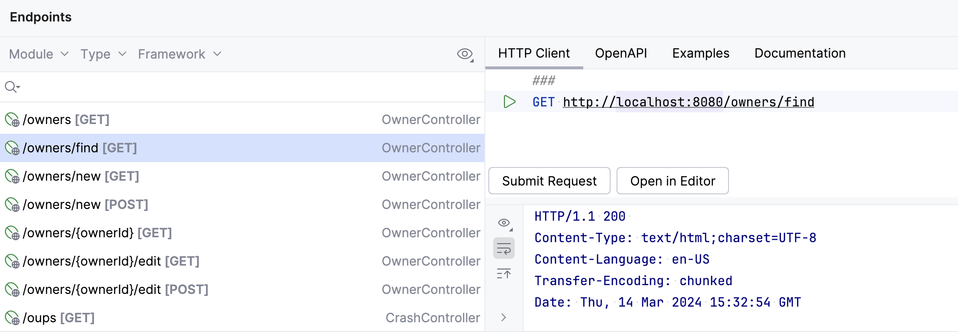 Endpoints tool window: HTTP Client tab Endpoints tool window: HTTP Client tab
