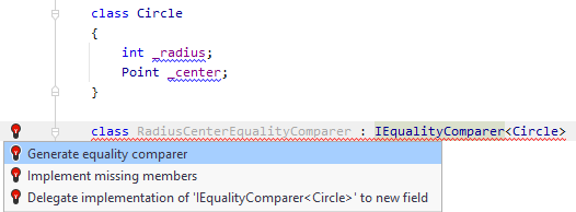 JetBrains Rider: Generate equality comparer quick-fix JetBrains Rider: Generate equality comparer quick-fix