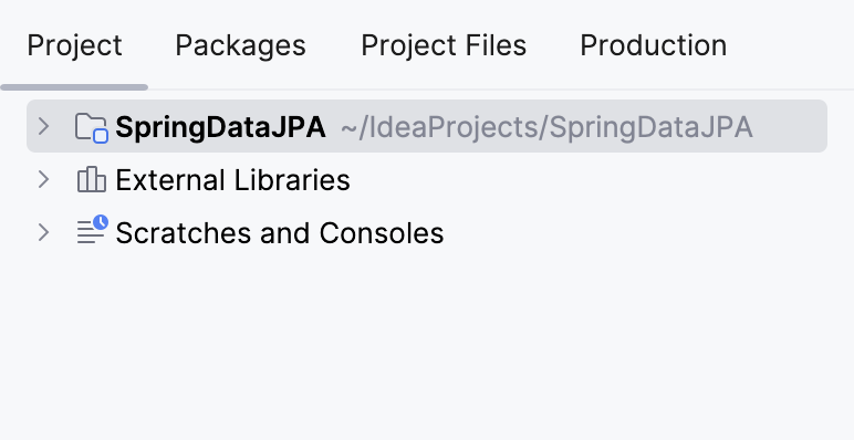 The Project tool window with the Group Tabs option disabled The Project tool window with the Group Tabs option disabled