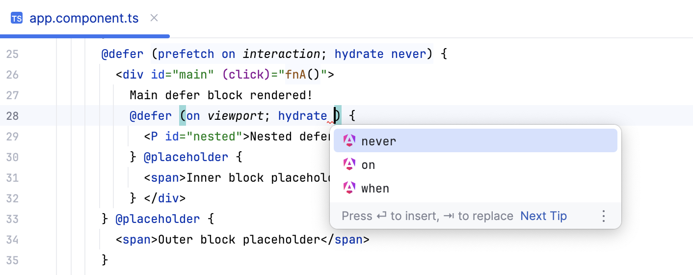 Code completion for @defer syntax Code completion for @defer syntax