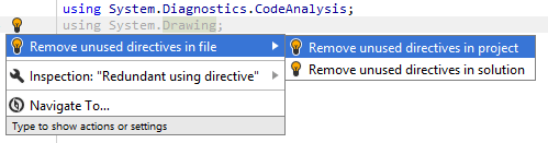 Unused namespace import quick-fix Unused namespace import quick-fix