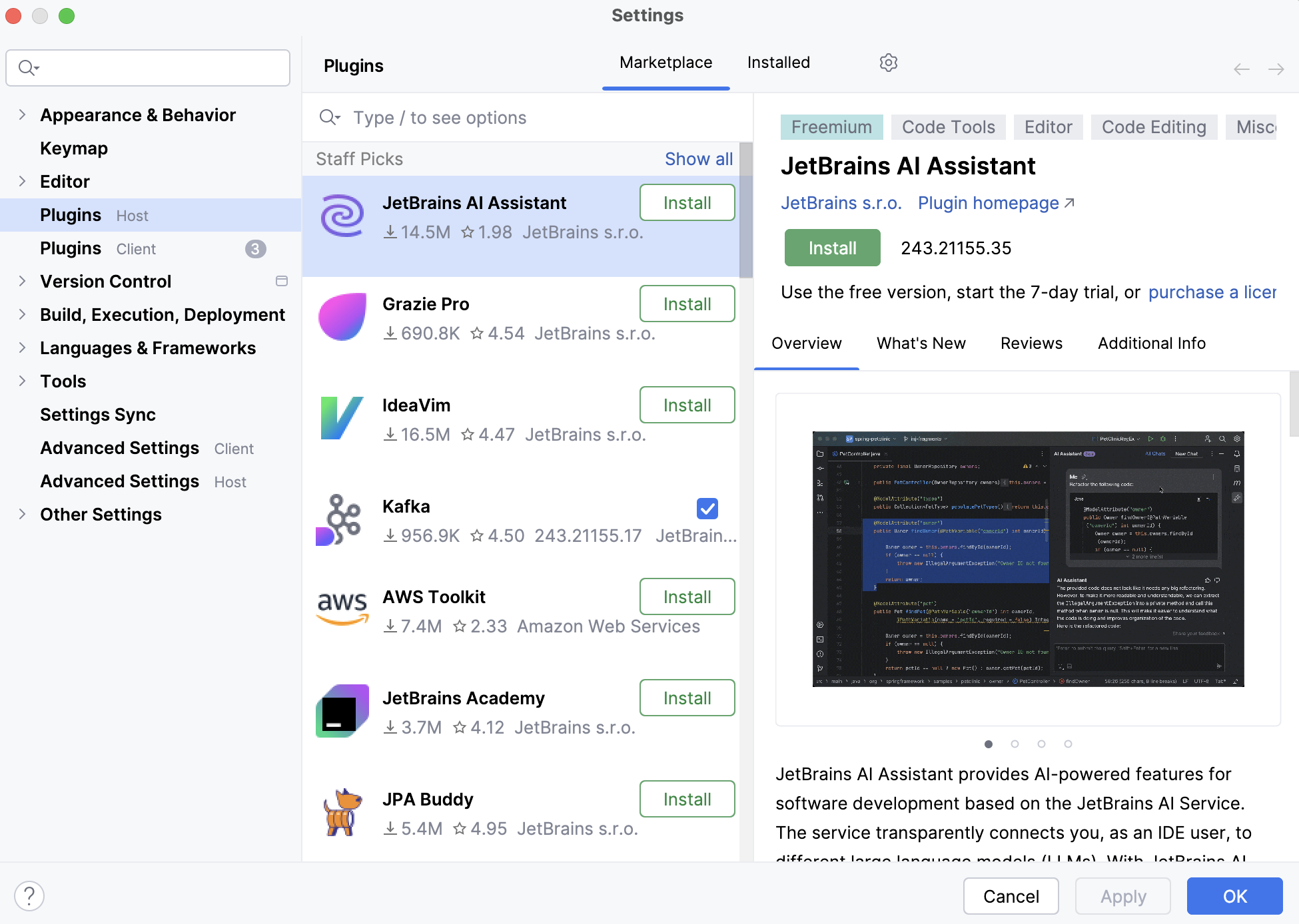 The Plugins settings dialog The Plugins settings dialog