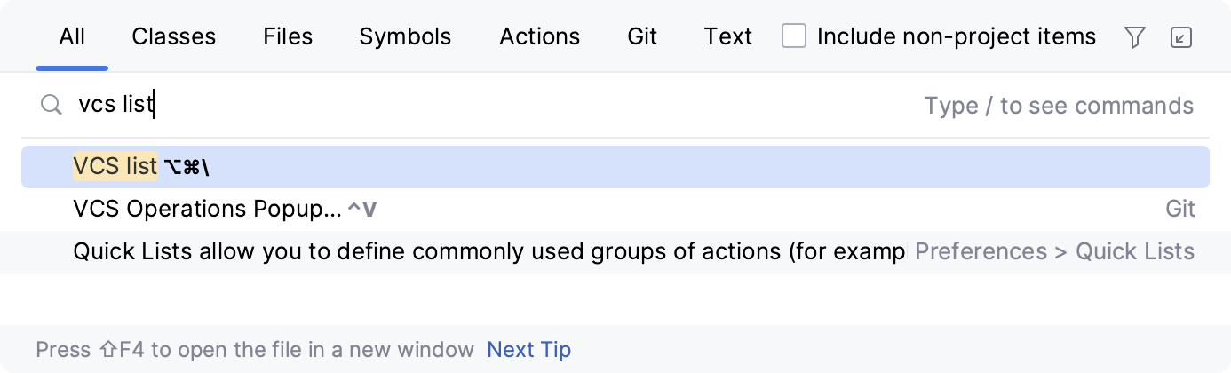 The search everywhere window The search everywhere window