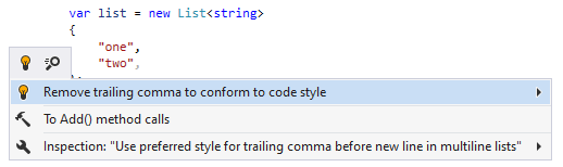 JetBrains Rider syntax style inspection: Remove trailing comma JetBrains Rider syntax style inspection: Remove trailing comma