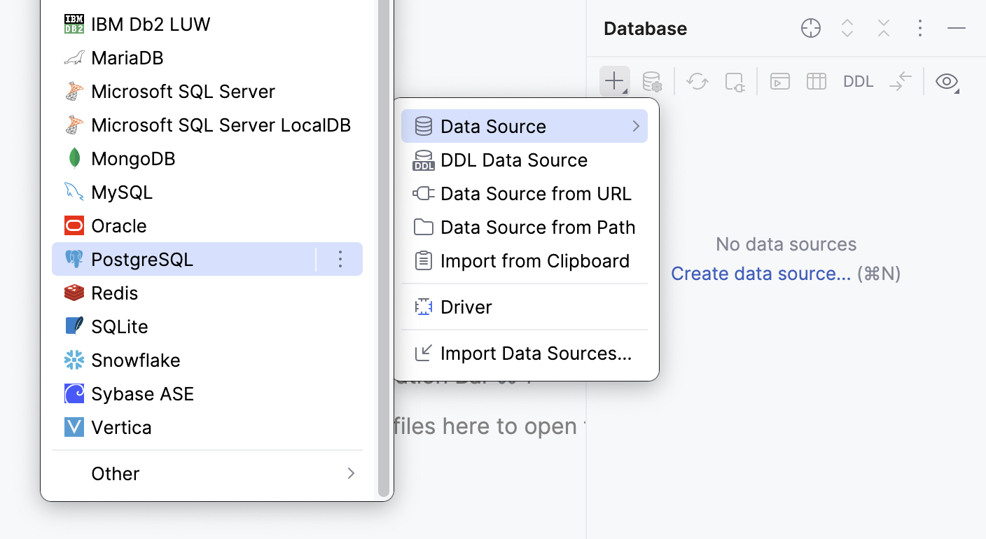 Select the $postgresql% data source