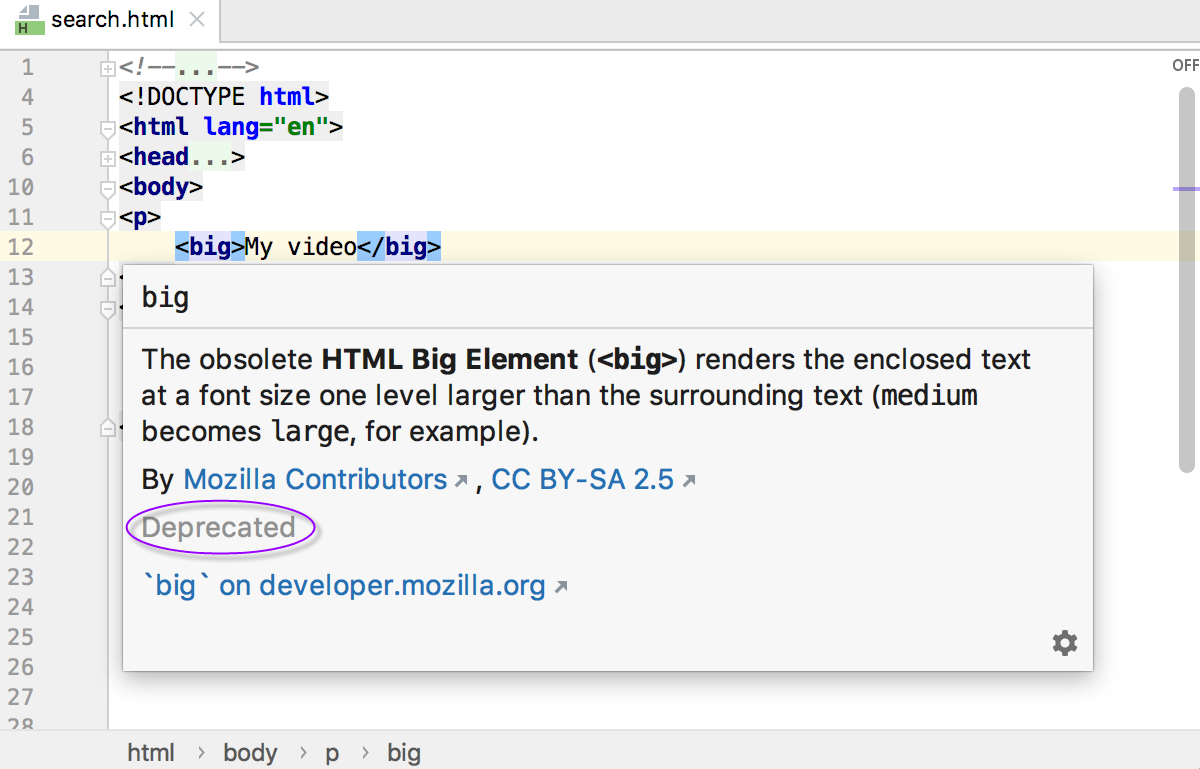 HTML quick documentation: status Deprecated for <big> tag HTML quick documentation: status Deprecated for <big> tag