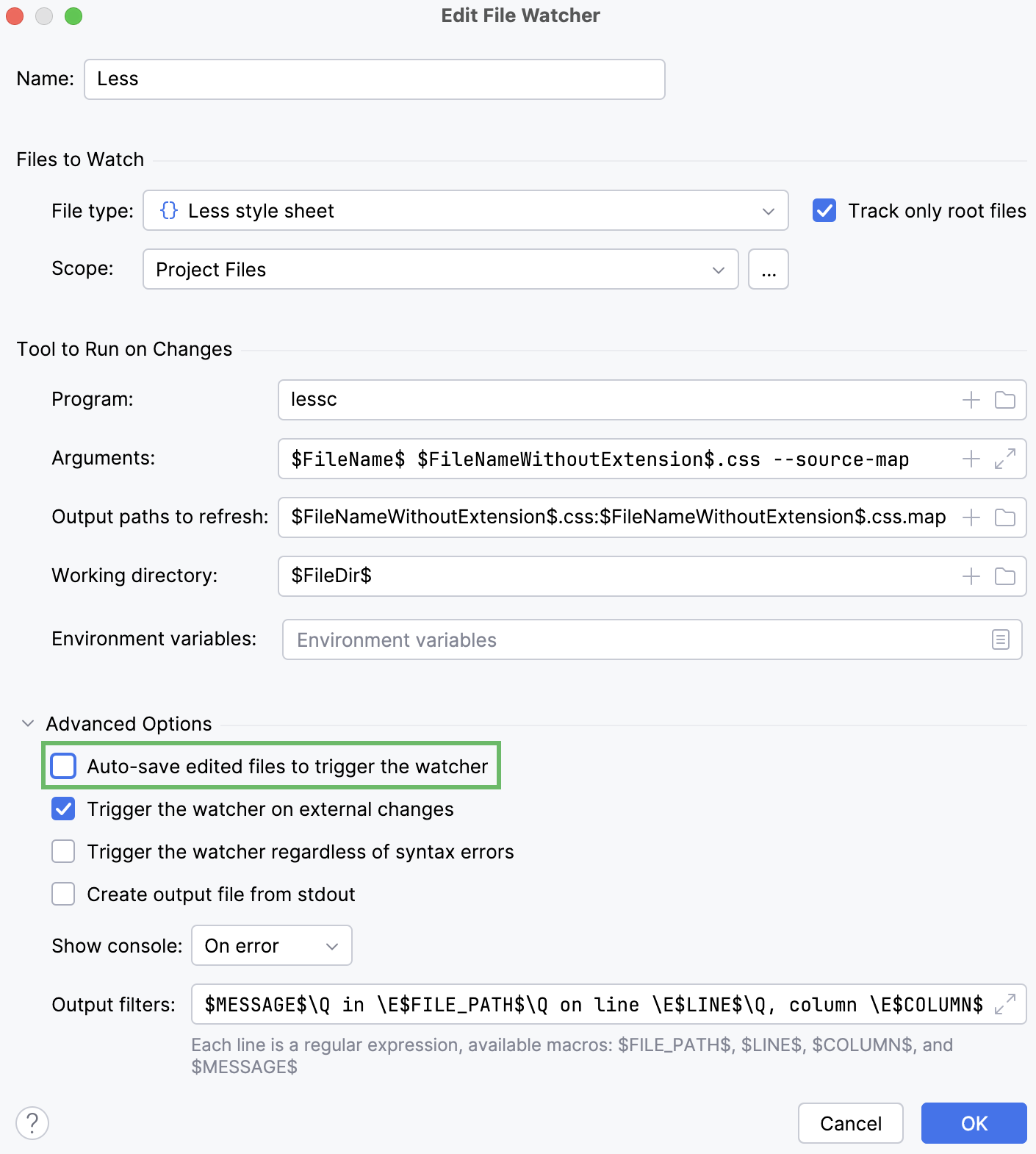 Auto-save edited files off Auto-save edited files off