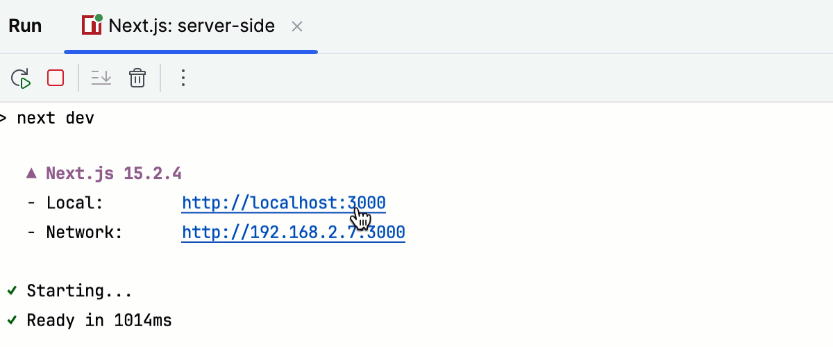 Running Next.js app in the development mode: the Development server is ready Running Next.js app in the development mode: the Development server is ready