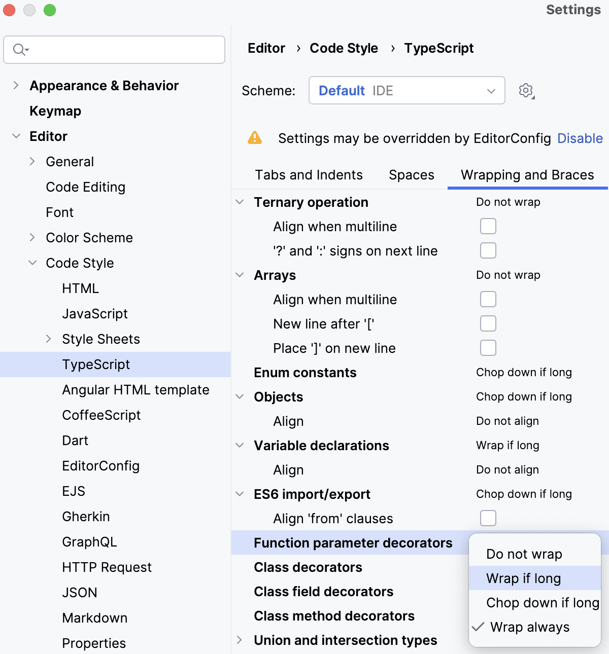 Configure wrapping for decorators
