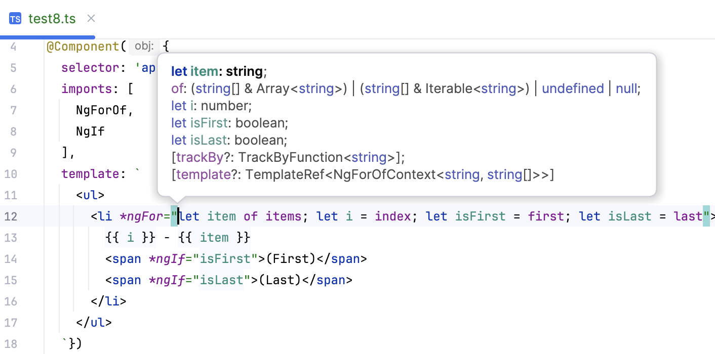 Structural directives - parameter info popup