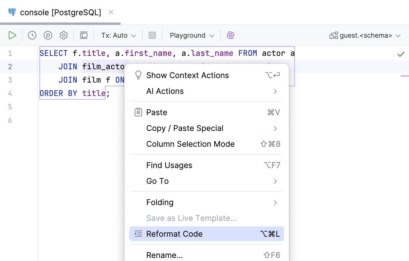 Apply a code style in the editor
