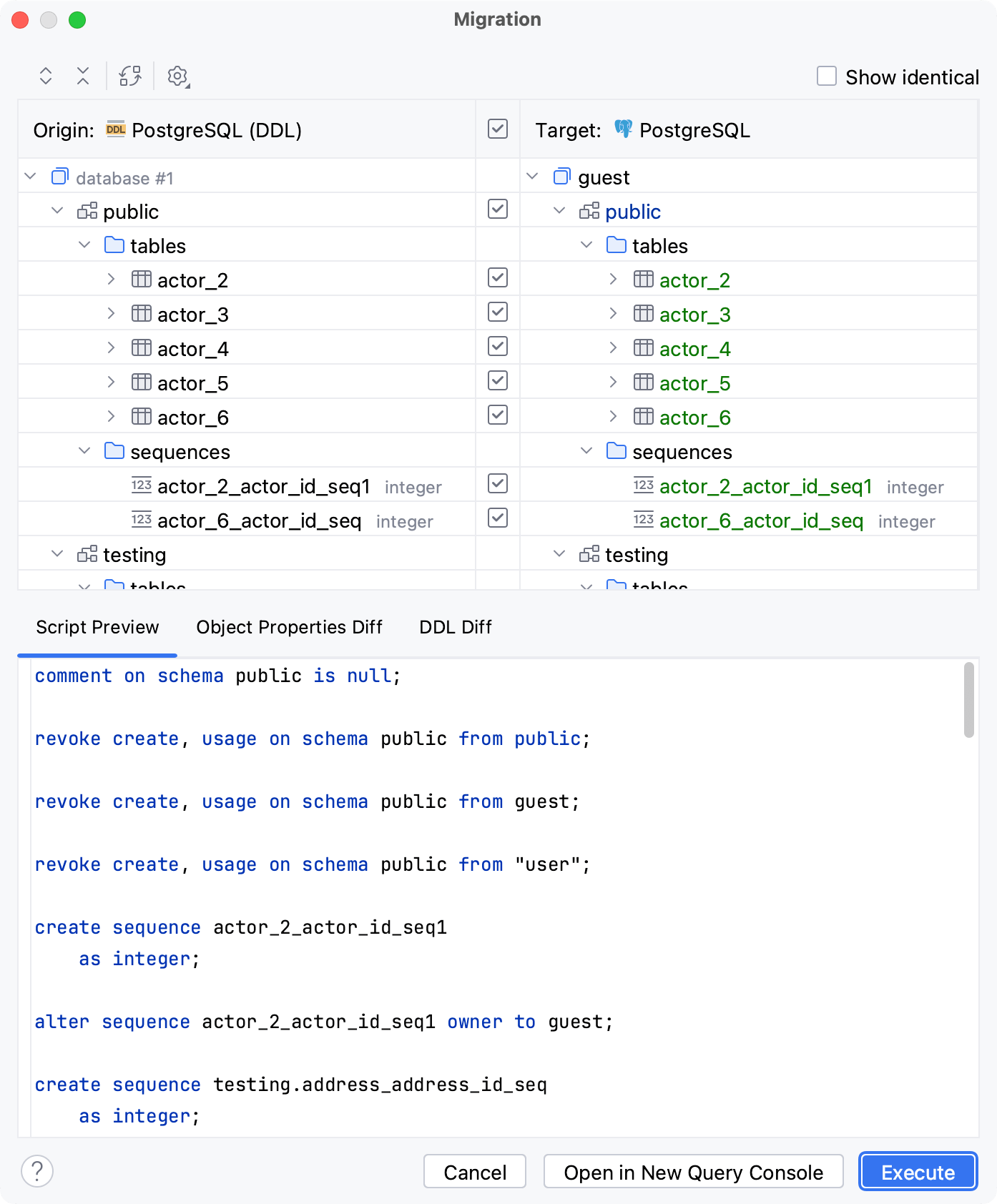 Apply changes from a DDL data source to a data source in the Migration dialog Apply changes from a DDL data source to a data source in the Migration dialog