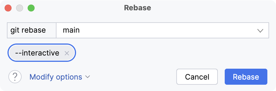 在 Git rebase 对话框中选择目标分支