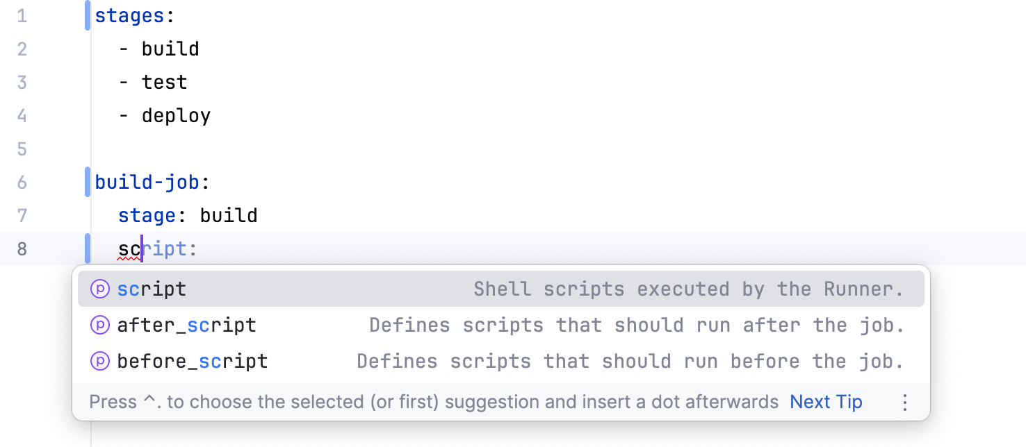 Code completion for pipeline configuration syntax