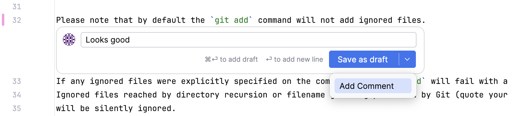 带有建议的评论字段