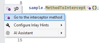 JetBrains Rider: Inlay hint and navigation action for an intercepted method JetBrains Rider: Inlay hint and navigation action for an intercepted method