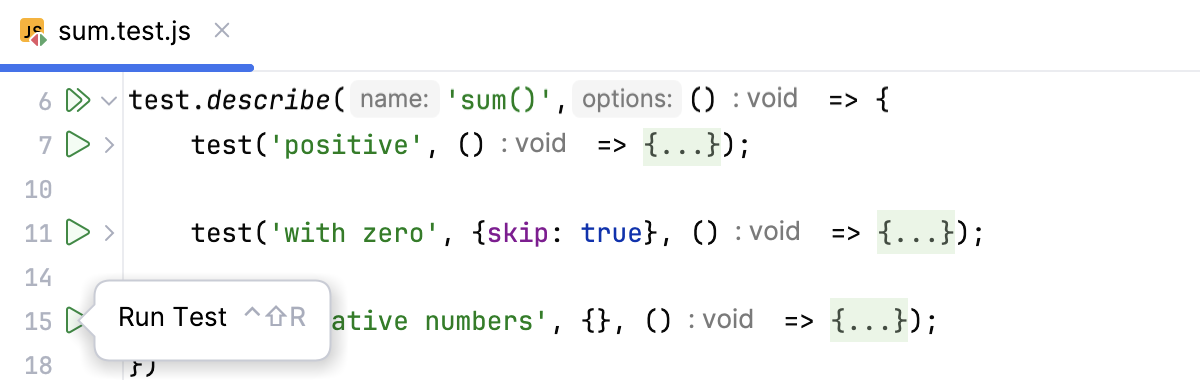 从编辑器运行测试，使用 Node.js 内置测试运行器