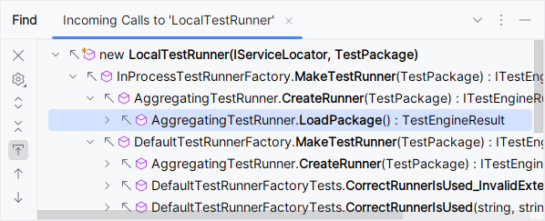 在 Find 窗口中的内部调用