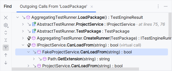在 Find 窗口中的外部调用