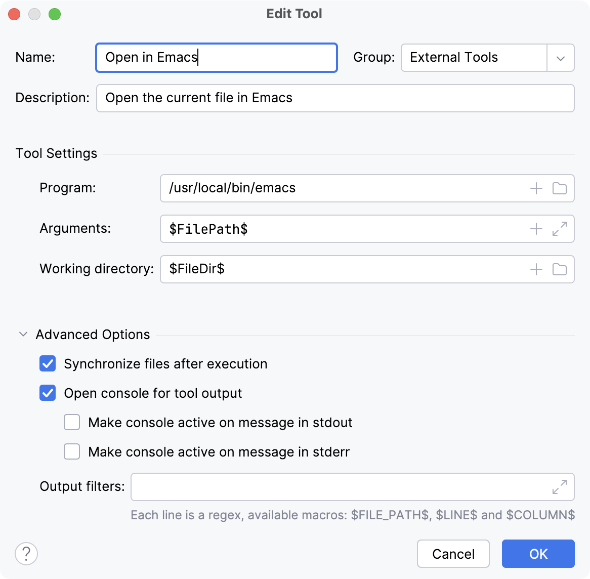 Creating, editing, or copying an external tool