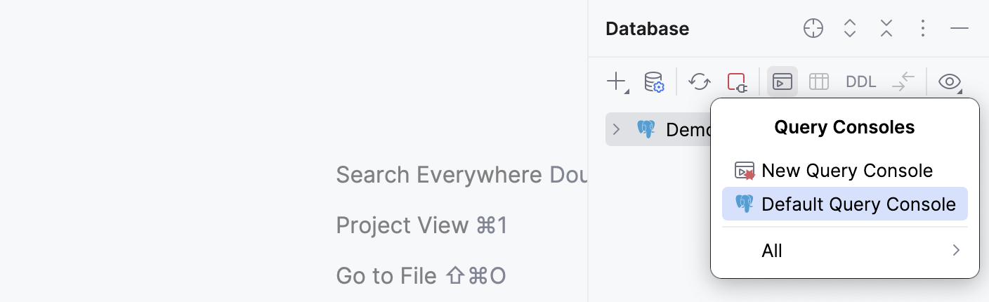 打开数据源的默认查询控制台