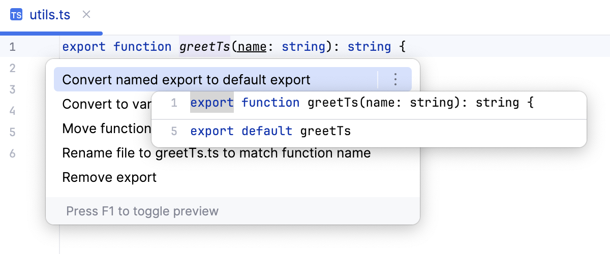 Convert named export to default export from an export statement Convert named export to default export from an export statement