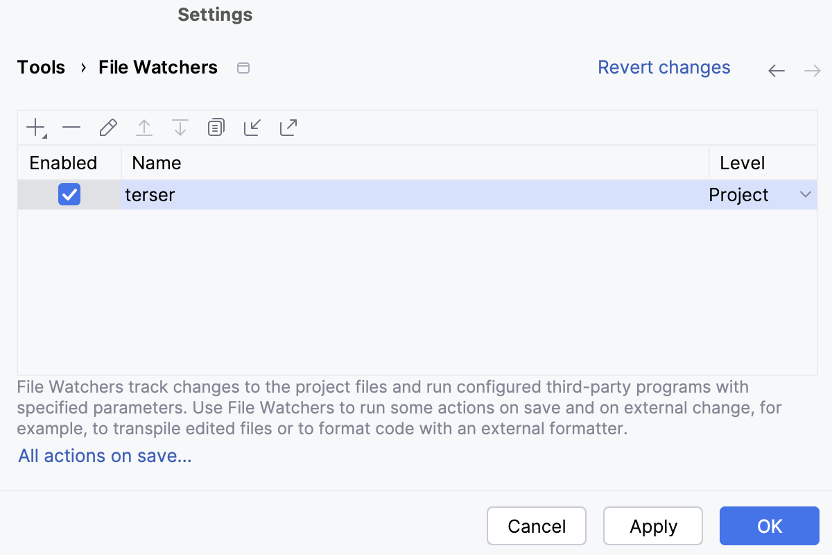 Create UglifyJS watcher: New Watcher added to the list Create UglifyJS watcher: New Watcher added to the list