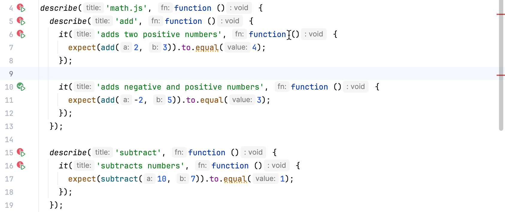 Test status in the gutter