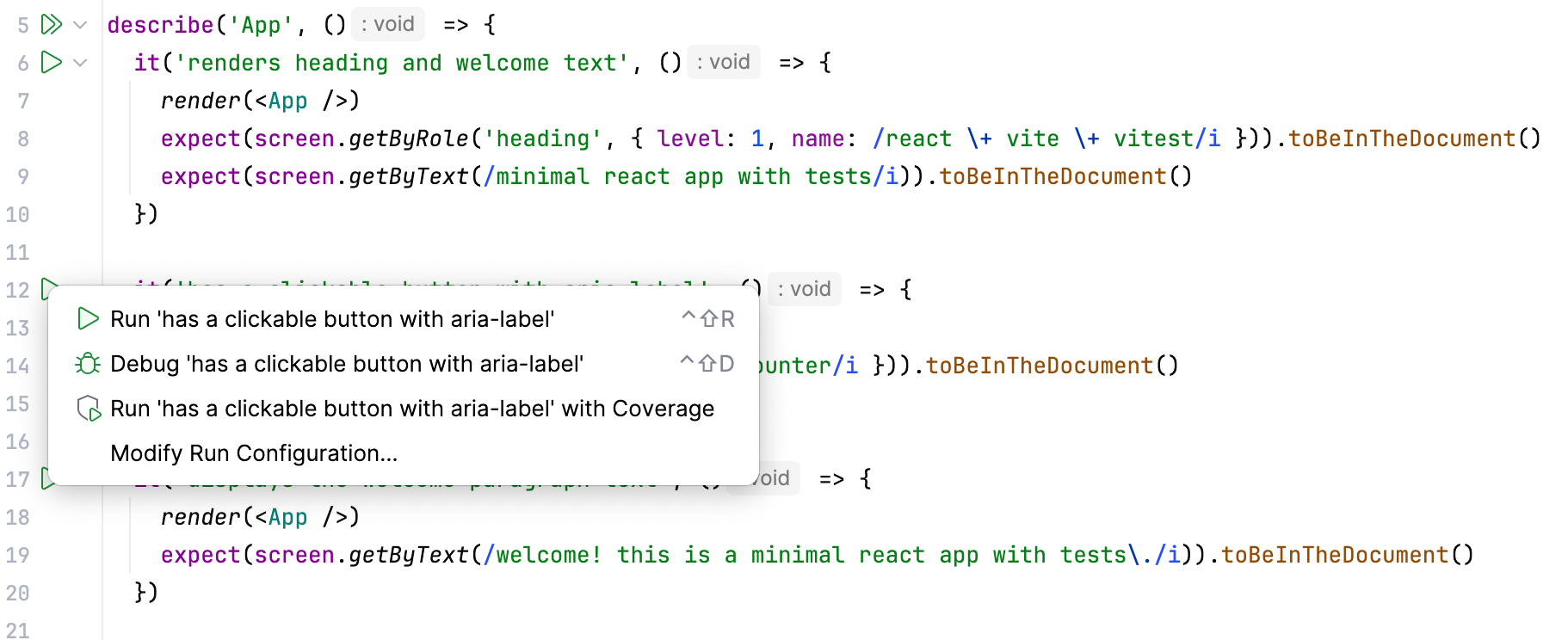 Run single test from the editor