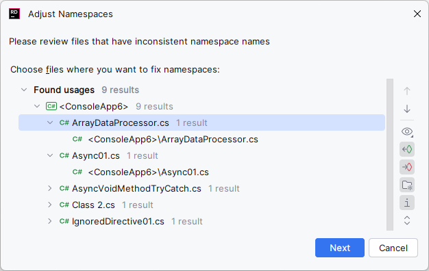 Synchronizing namespaces with project structure