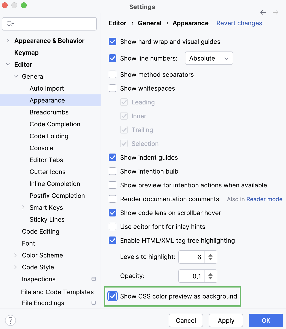Show color preview in the background