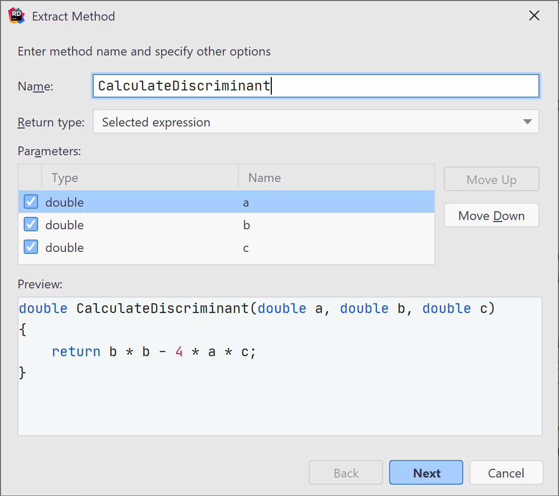 Extract method in C++: Specifying method details Extract method in C++: Specifying method details