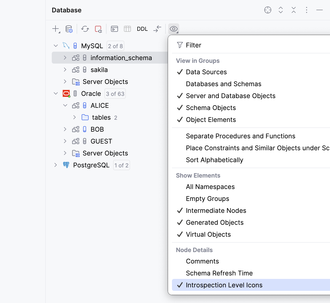 Introspection level icons are enabled