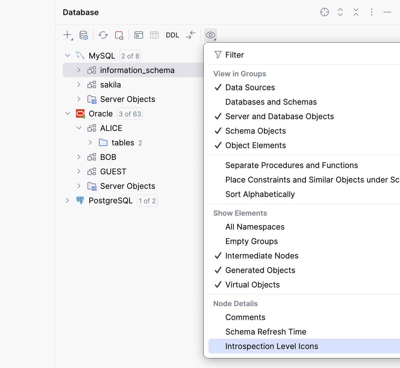 Introspection level icons are disabled