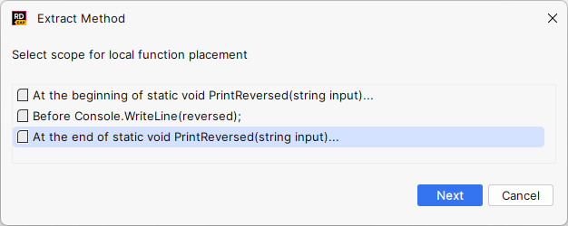 JetBrains Rider: Extract local function refactoring JetBrains Rider: Extract local function refactoring