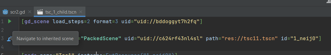 JetBrains Rider: Action indicators in GDScript - Inherited scene