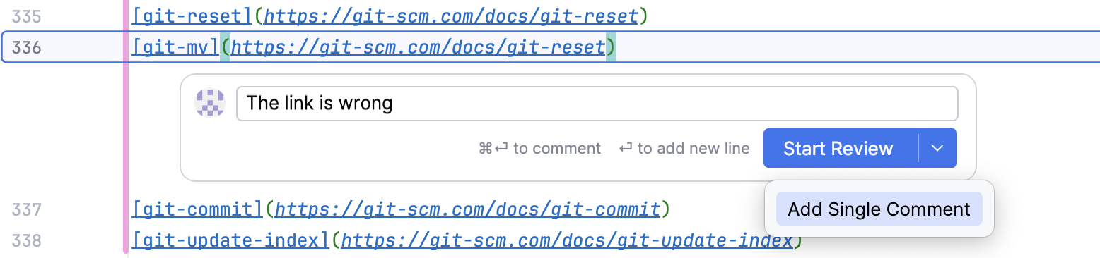 Comment field with a suggestion Comment field with a suggestion
