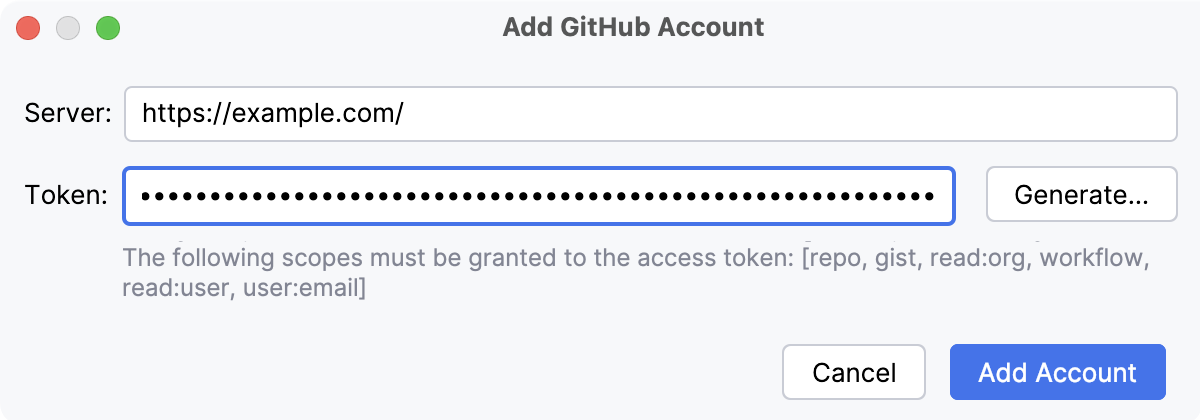 Adding GitHub Enterprise account with token