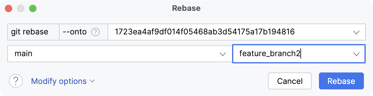 Choose the branch you want to rebase Choose the branch you want to rebase