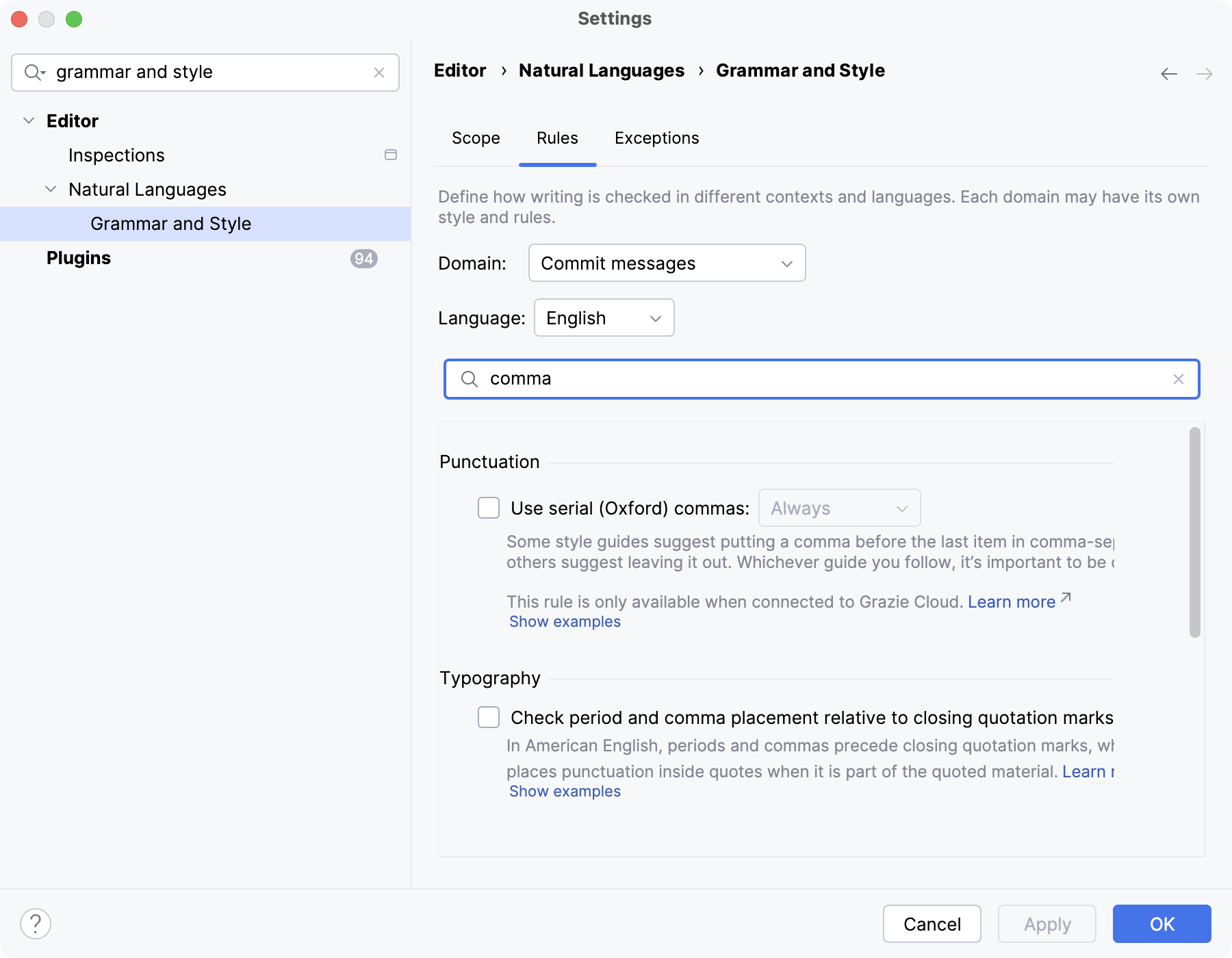 Configuring writing style per domain Configuring writing style per domain