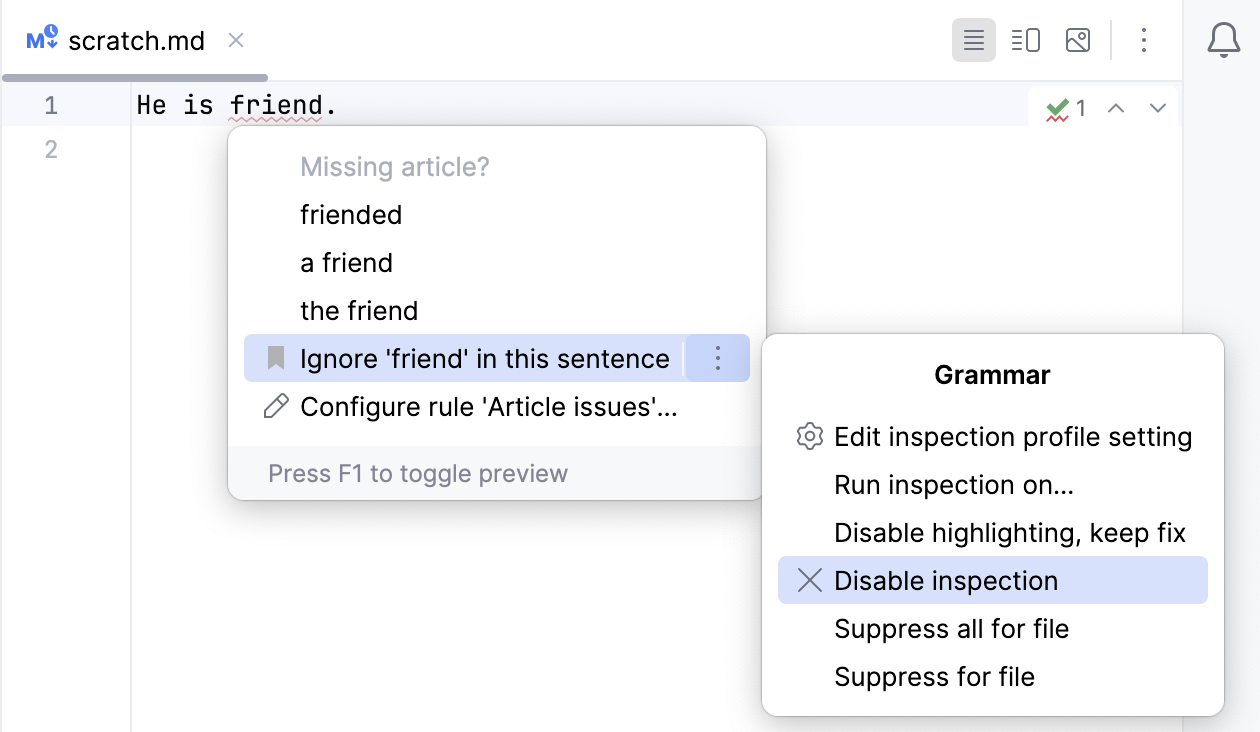 Intention action to disable the rule Intention action to disable the rule