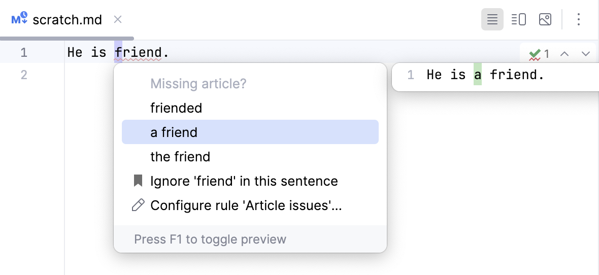 Intention action to fix the mistake Intention action to fix the mistake