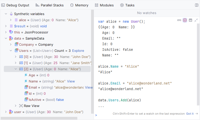 JetBrains Rider: Synthetic variables in the Immediate window JetBrains Rider: Synthetic variables in the Immediate window