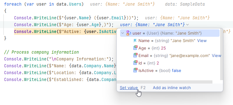 JetBrains Rider debugger: Edit values inline JetBrains Rider debugger: Edit values inline