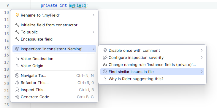 JetBrains Rider: Using action list to find naming style issues JetBrains Rider: Using action list to find naming style issues