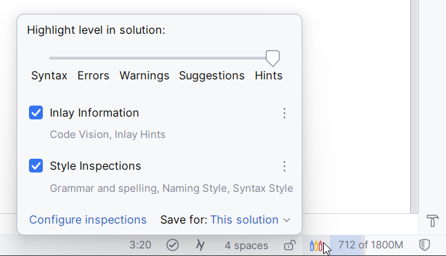 JetBrains Rider: Pencils widget