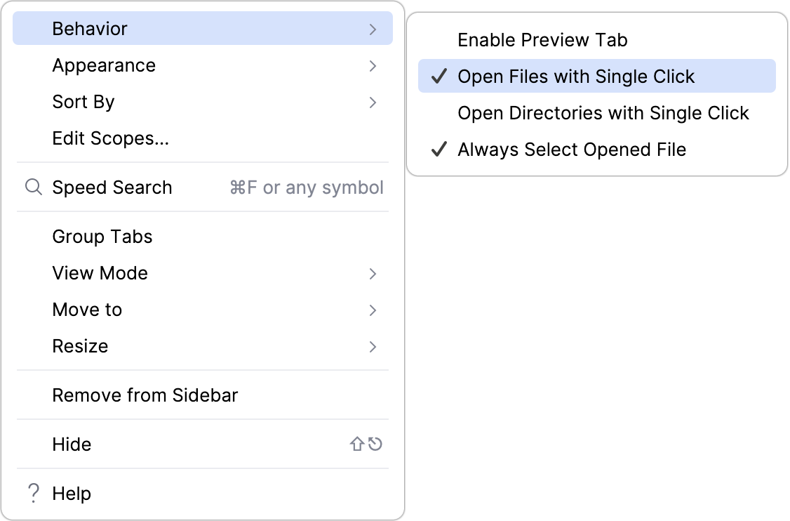 Context menu Context menu
